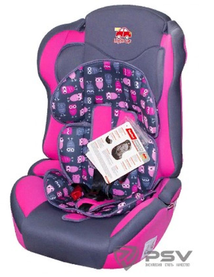Кресло детское автомобильное "PSV" LITTLE CAR COMFORT (совы-розовый) (от рождения до 12лет) до 36 кг